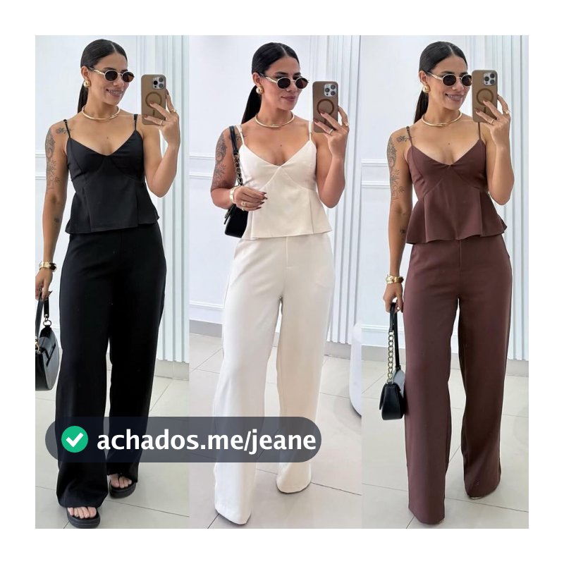 Conjunto Feminino de Alfaiataria com Regata Alça Fina e Calça Reta