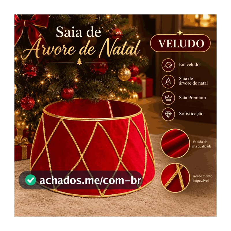 Saia em Veludo de Base para Árvore de Natal e Páscoa, Decorativa, Enfeite Elegante, Vermelho