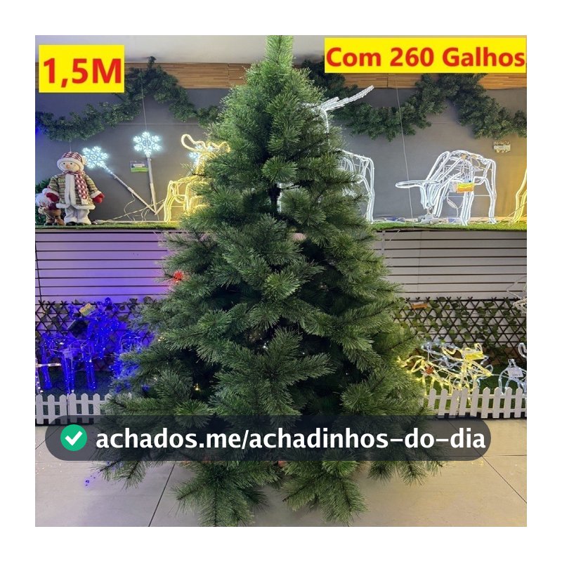 Árvore De Natal Pinheiro 1,50M E 260 Galhos Apoio De Metal Verde Ou Branco Família Natalina