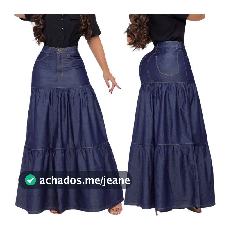 Saia Longa Feminina Jeans Cintura Alta Evangélica Blogueira Sem Lycra Senhora