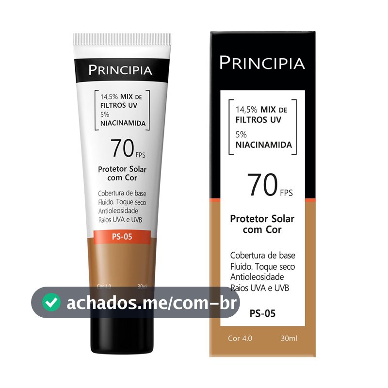 Principia Protetor Solar PS-05 Cor 4.0 c/ 14,5% Mix de Filtros UV + 5% Niacinamida FPS 70 - 30ml