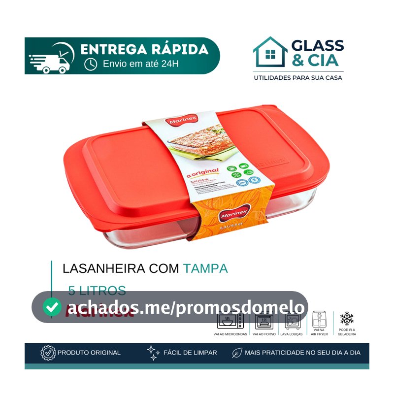 Lasanheira Com Tampa Plástica Marinex 5L - Nadir