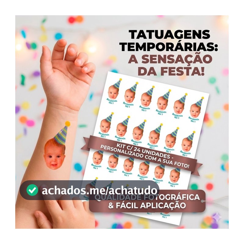 Tatuagem Temporaria Personalizada Aniversario 20x28cm 24 unidades
