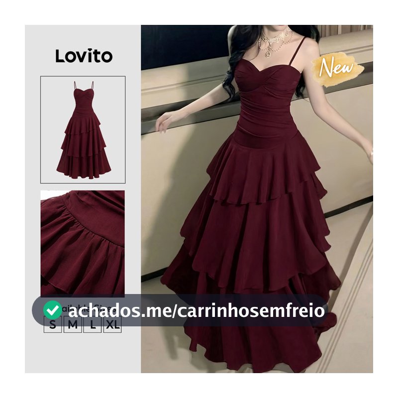 (New Arrival) Lovito Vestido Feminino Elegante Bordô Liso Longo Com Camadas Zíper E Corte Evasê Para Primavera E Verão Casual Para Fins De Semana E Férias DRK11BR255