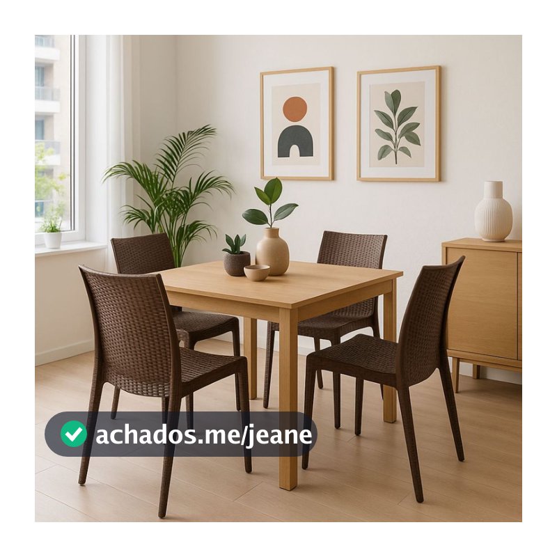 Kit 4 Cadeiras Rattan Marrom Sala Jantar Área Gourmet Restaurante Sorveteria Cozinha