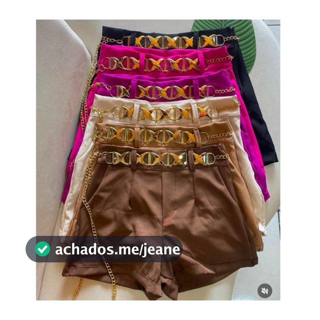 Short Feminino Estiloso Alfaiataria Cintura Alta  com Cinto Corrente Tendência Verão - PROMOÇÃO