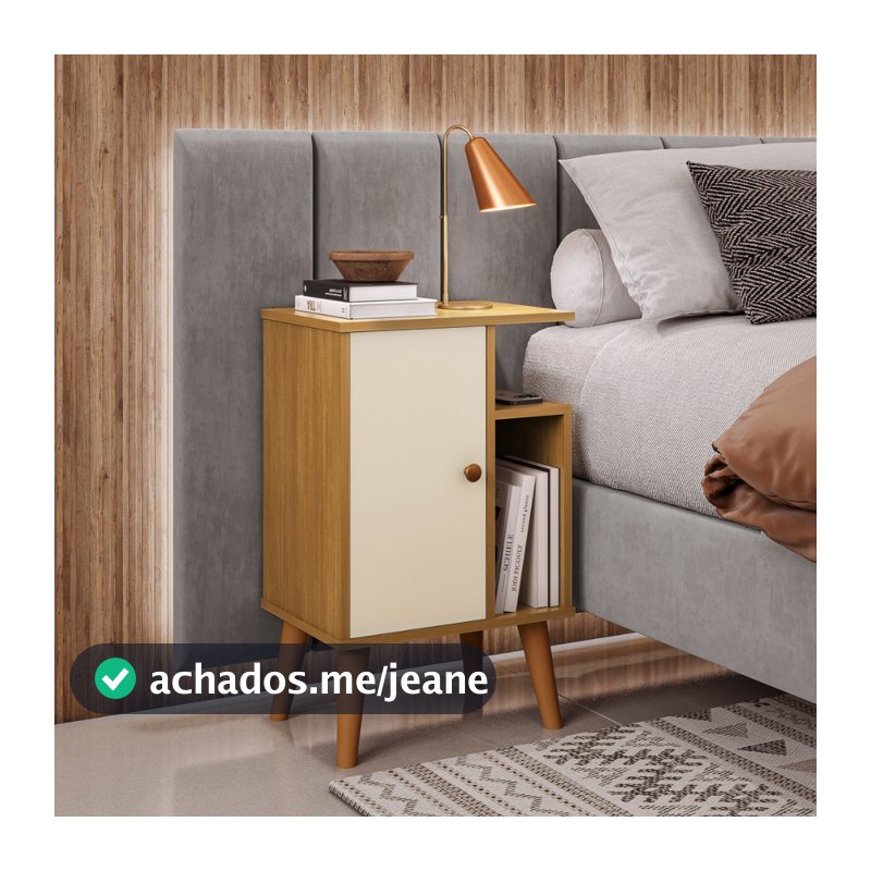 Criado Mudo Moderno com Porta e Nicho Lateral Mesa de Cabeceira Retrô Pé Palito Quarto Sala - Cores
