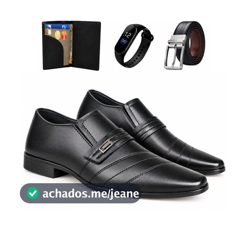 Sapato Social Masculino Reforçado + Cinto + Carteira + Relógio