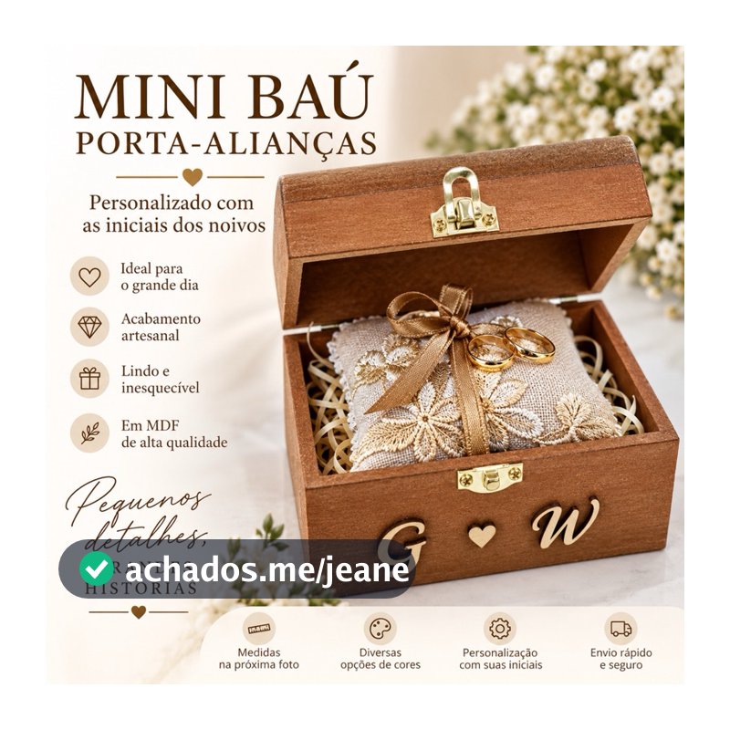 Porta aliança mini baú casamento
