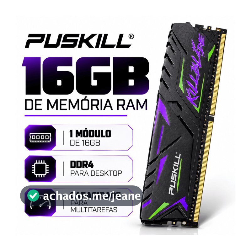 Memória RAM Puskill 16GB DDR4 3200MHz Com Dissipador Para PC Desktop