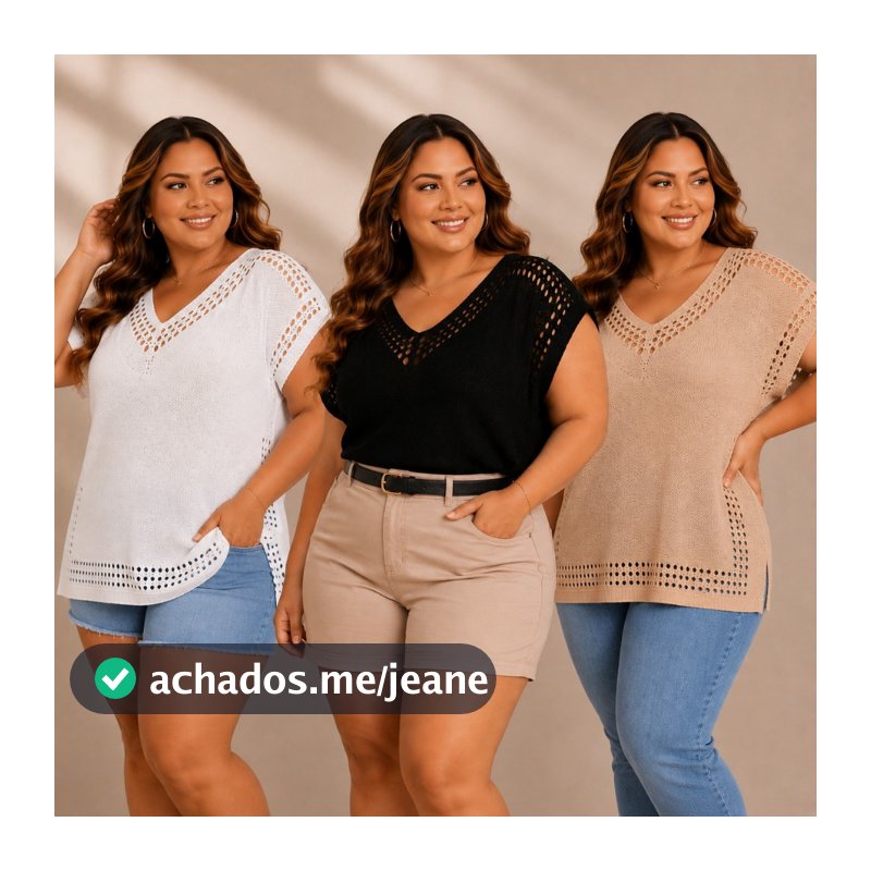 Blusa Bata Plus Size Camiseta Feminina Ampla Plus Size Curve + em Tricot Leve Moda Primavera Verão GG ao G2