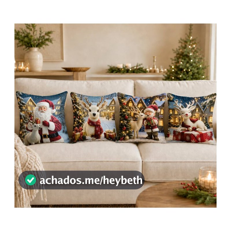 Kit 4 Capas de Almofada Natalinas Decorativas para Sofá Sala Decoração de Natal