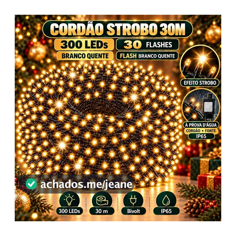 Strobo Pisca Pisca Cordão Natal 300 Leds 30m Prova D'Água Bivolt 30 Flash Decoração Enfeite Natal LuvinCo