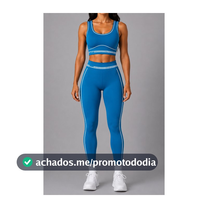 Conjunto Fitness Feminino Calça Legging e Cropped Decotado com Listras Laterais