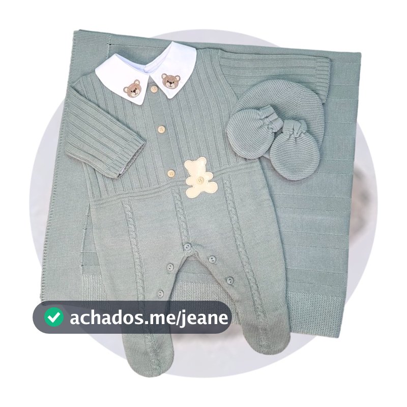 Saída Maternidade Tricô Verde Ursinho