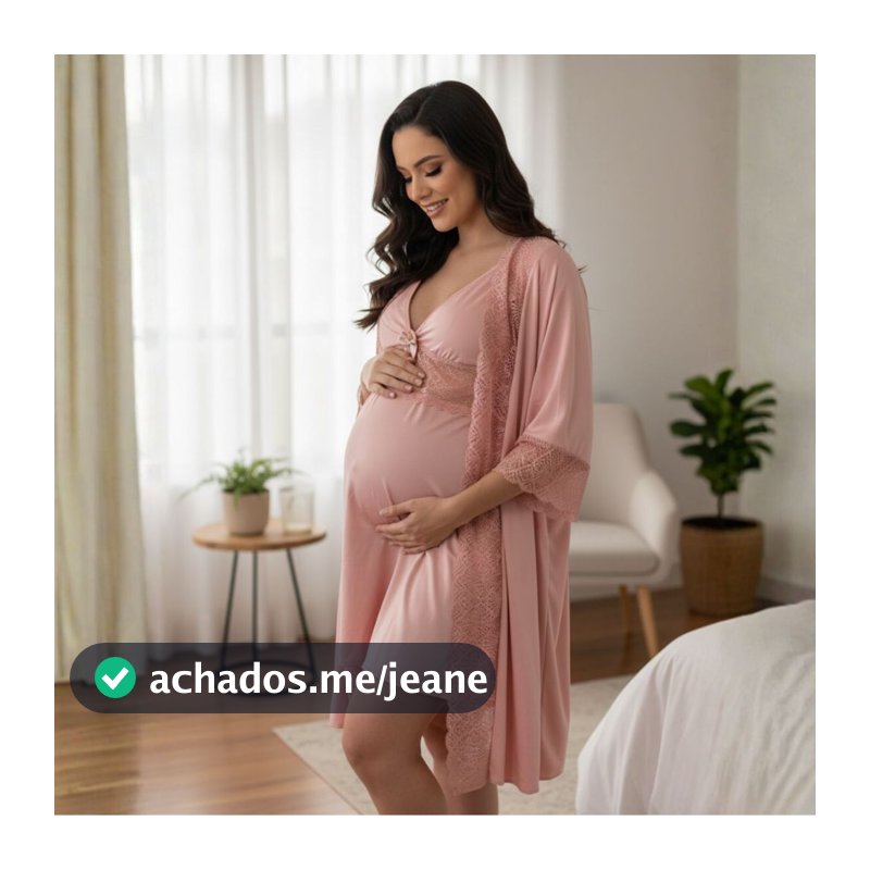 KIT Camisola Amamentação Maternidade e Pós Parto + Robe em Microfibra com Renda.