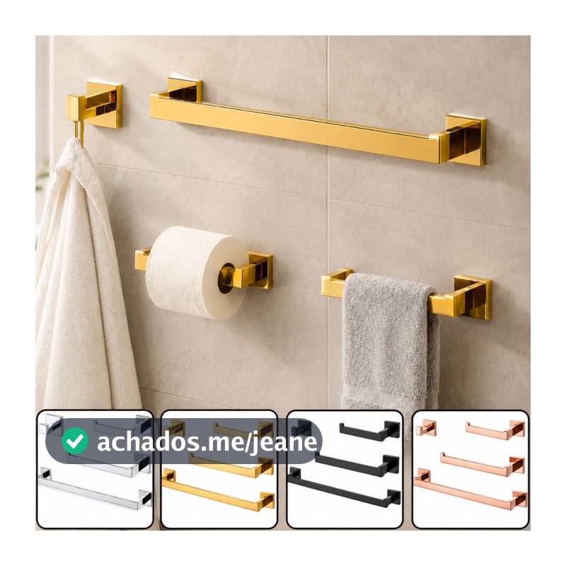 Kit Acessórios Banheiro 2 Peças e 4 Peças em Aço Inox Luxo Porta Toalhas Papeleira Lavabo e Cabide