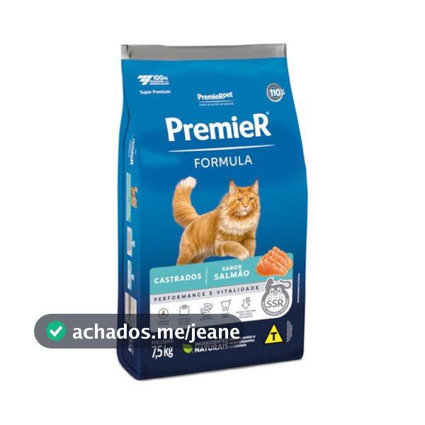 Ração Premier Formula Gatos Adultos Castrados Sabor Salmão 7,5 Kg