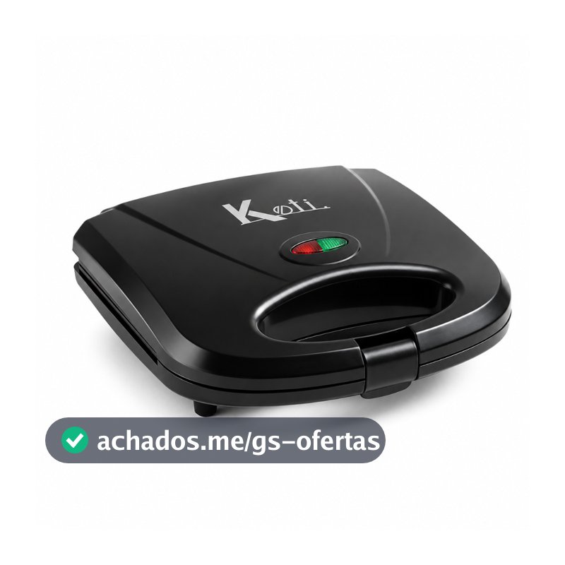 Sanduicheira Grill Elétrica 750W Antiaderente Koti Preta Faz 2 Sanduíches Rápido 110V ou 220V