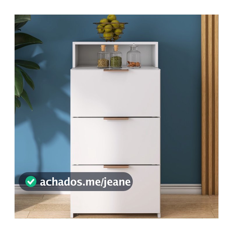 Comôda Com Gaveteiro Branco ou Preto para Escritório Home Office com 3 Gavetas e Nicho