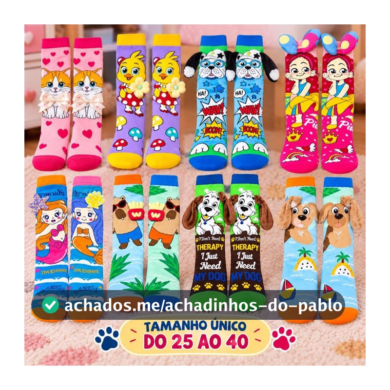 Meia Infantil Divertida 25 ao 40 3D Cano Alto Menina Menino Colorida Confortável Personagens Criativos