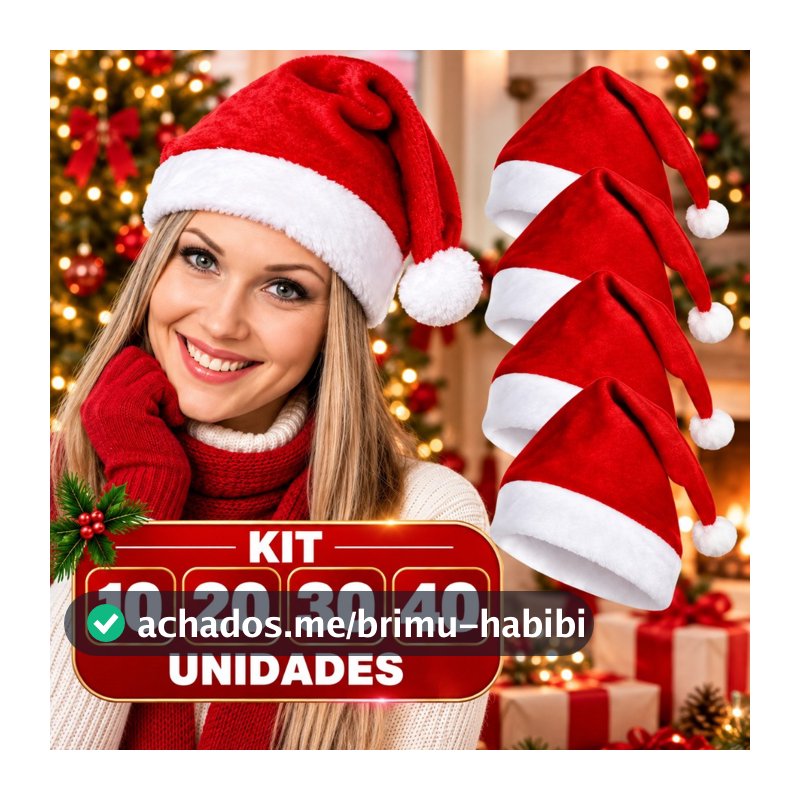 Gorro de Natal Papai Noel Luxo Decoração Árvore Enfeite Personalizado Premium Ideal Para Festas e Fotos