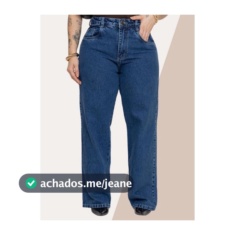 Calça Jeans Wide Leg Plus Size Feminina Cintura Alta Com Bolsos Funcionais  Pantalona Para Dia e Dia