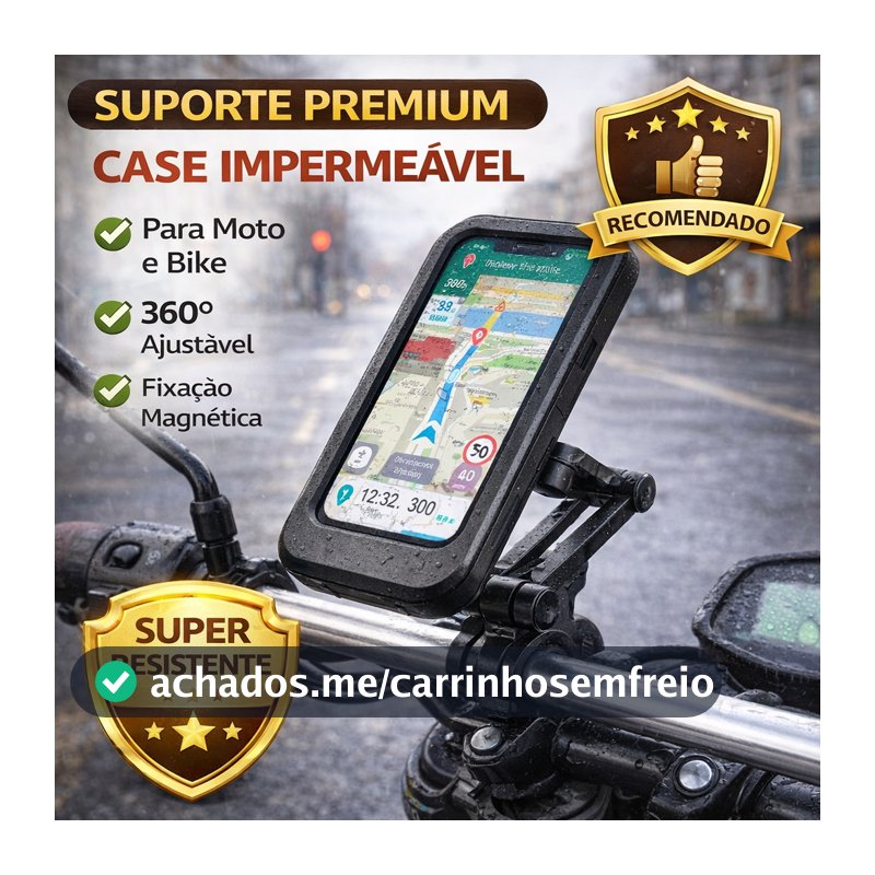 Suporte Celular Moto Bike Prova Dágua 360° Articulado Até 6.5 Fixação Guidão
