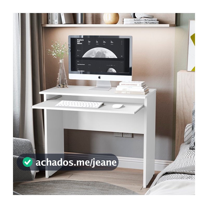 Escrivaninha Compacta e Charmosa com Porta Teclado para Home Office e Estudos