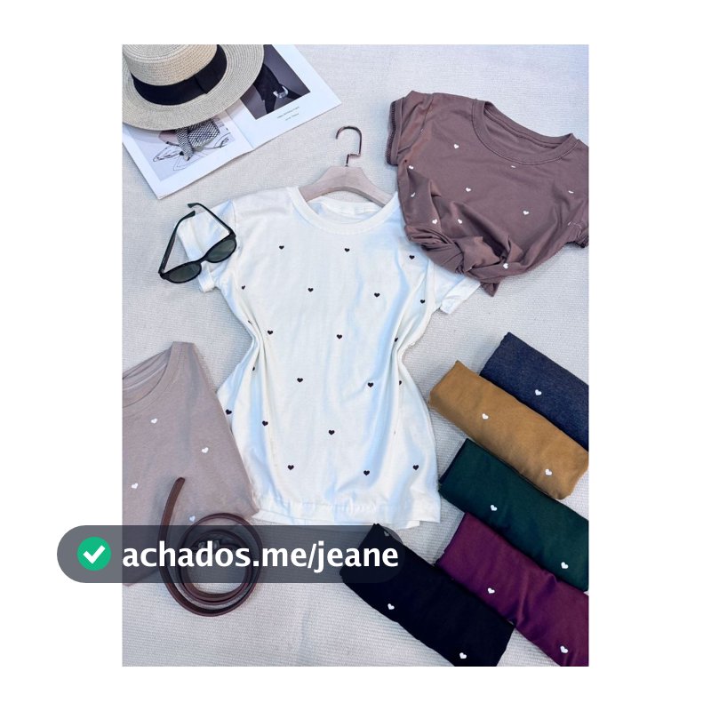 Camiseta blusa T-Shirt Feminina Algodão com bolinhas e pequenos corações, material de algodão casual e confortável