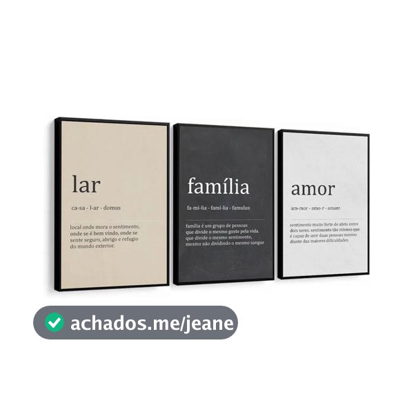 Kit Quadros Decorativo Mosaico 95x50 3 peças MDF Significado Lar Família Amor Frases Gratidão Casa