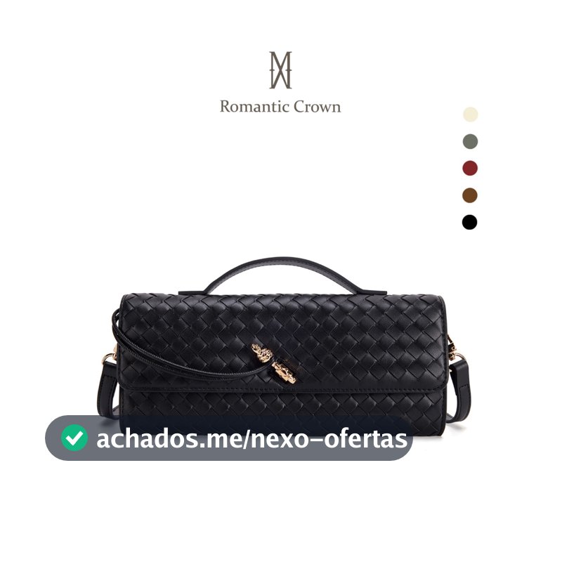 ROMANTIC CROWN Bolsa Feminina Mão Transversal Ombro Trançada Couro PU Vegan, Clutch Noite Balada Casamento Alça Ajustáve