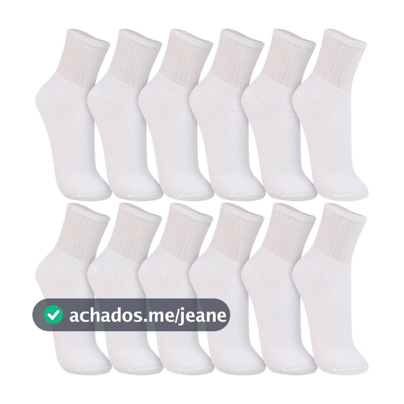 Kit 12 Pares Meias Cano Médio Esportiva Algodão Calcanhar Verdadeiro Conforto Respirável Trifil