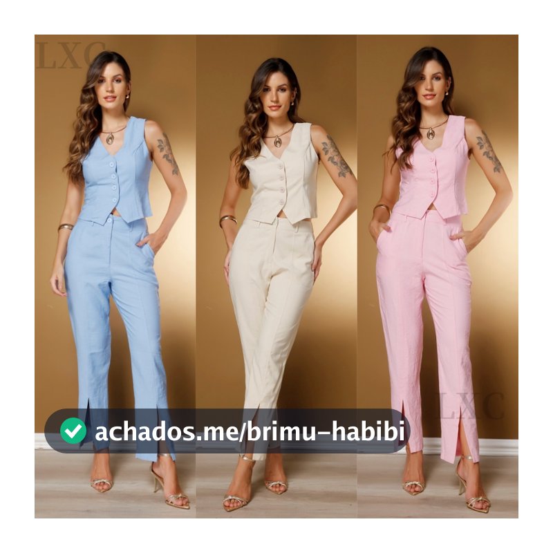 LXC Conjunto Tecido Marrant Feminino Elegante Calça com Fenda Baixa e Colete Social
