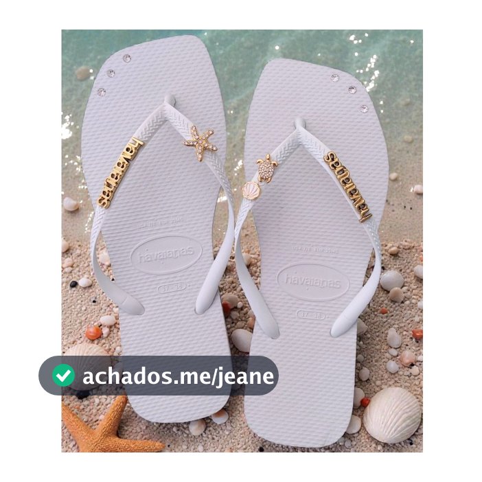 Havaianas Original Feminina Personalizada Slim Square com Pingentes Estrela do Mar Tartaruga Concha Brilho