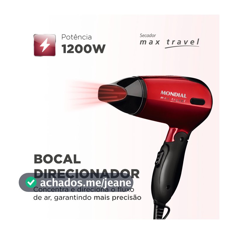 Secador De Cabelos Mondial Max Travel SC-10 Vermelho 1.200W Bivolt