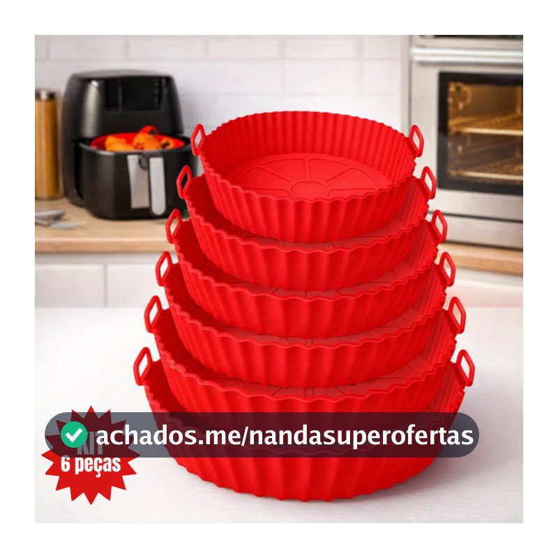 Kit 6 Forma de Silicone para Fritadeira Air Fryer com Alça Antiaderente Cozinha