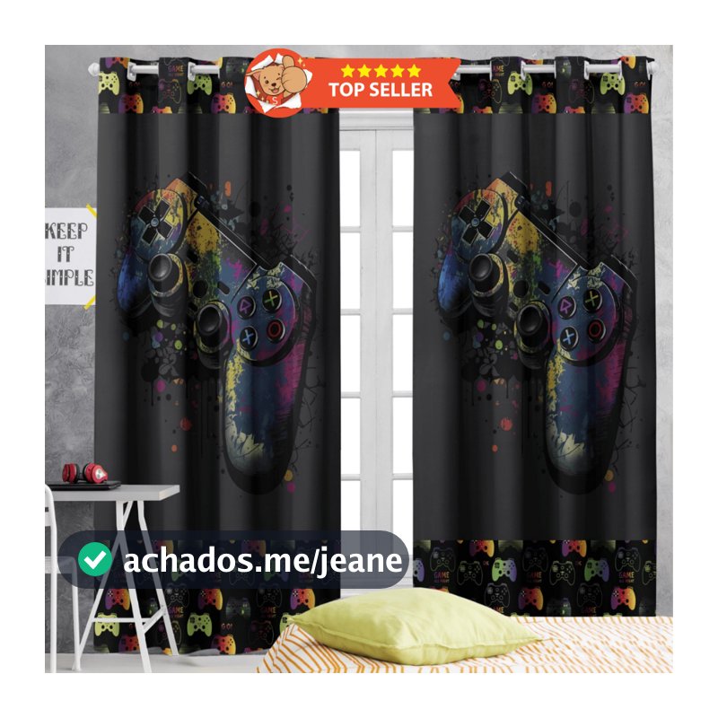 Cortina Gamer 3.00x2.20 Quarto, Decoração Jogos Infantis Menino Kids Quarto