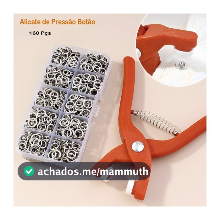 Alicate Aplicador de Botões de Pressão Manual sem Costura Kit com 100 Botões - Modelo Plástico ou Metal