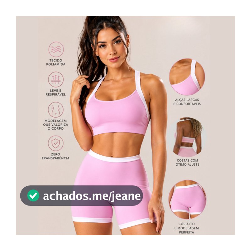 Conjunto Fitness Top Frente Unica e Short Cós Alto Zero Transparência Feminino Poliamida Premium Academia Esporte
