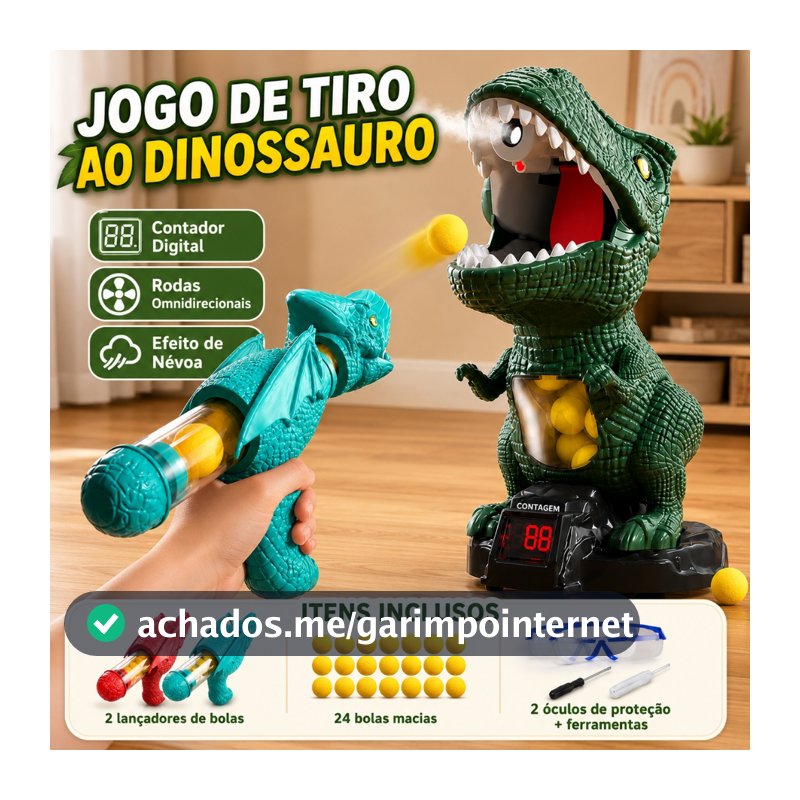 Jogo de Tiro Dinossauro 2 Lançadores 24 Bolas Macias Alvo Contador Brinquedo Interativo Menino Presente
