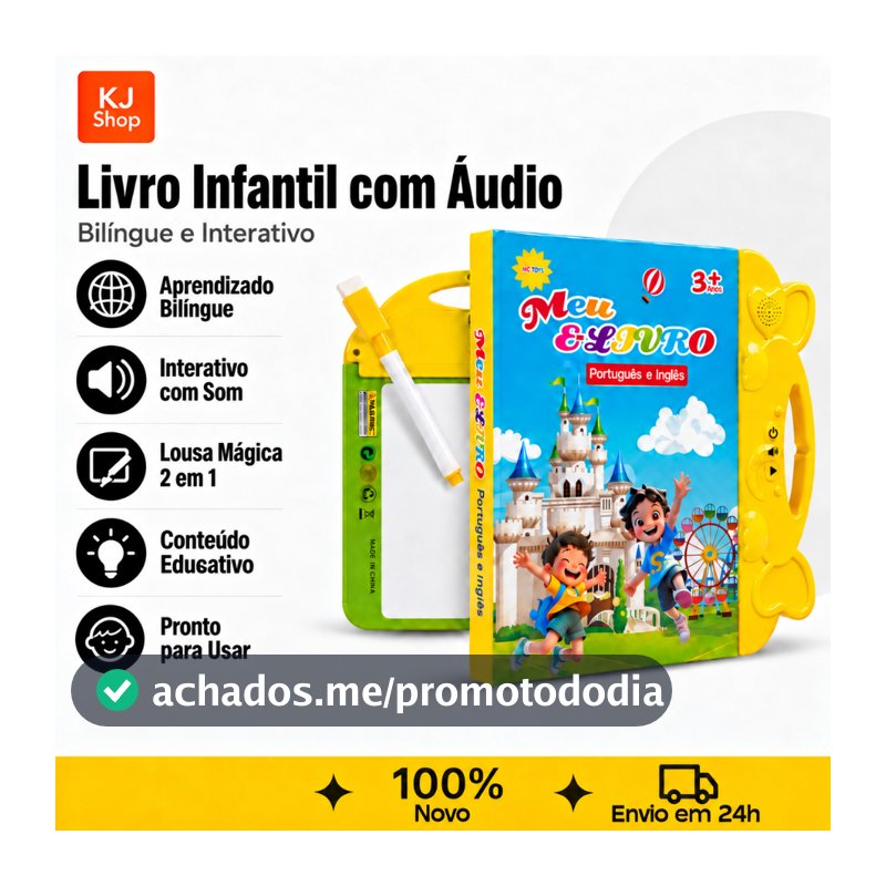 Livro Educativo Bilíngue Interativo Com Som e Lousa Mágica 2 em 1 Brinquedo Infantil