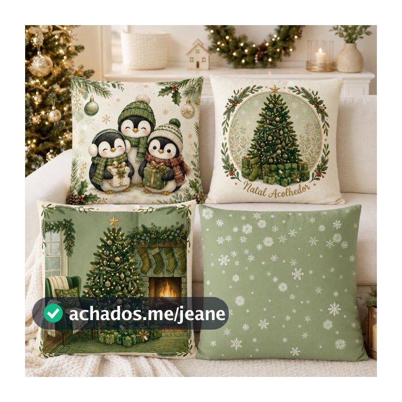 Kit com 4 Capas de Almofada de Natal 40x40 cm – Estampas Natalinas com Efeito 3D