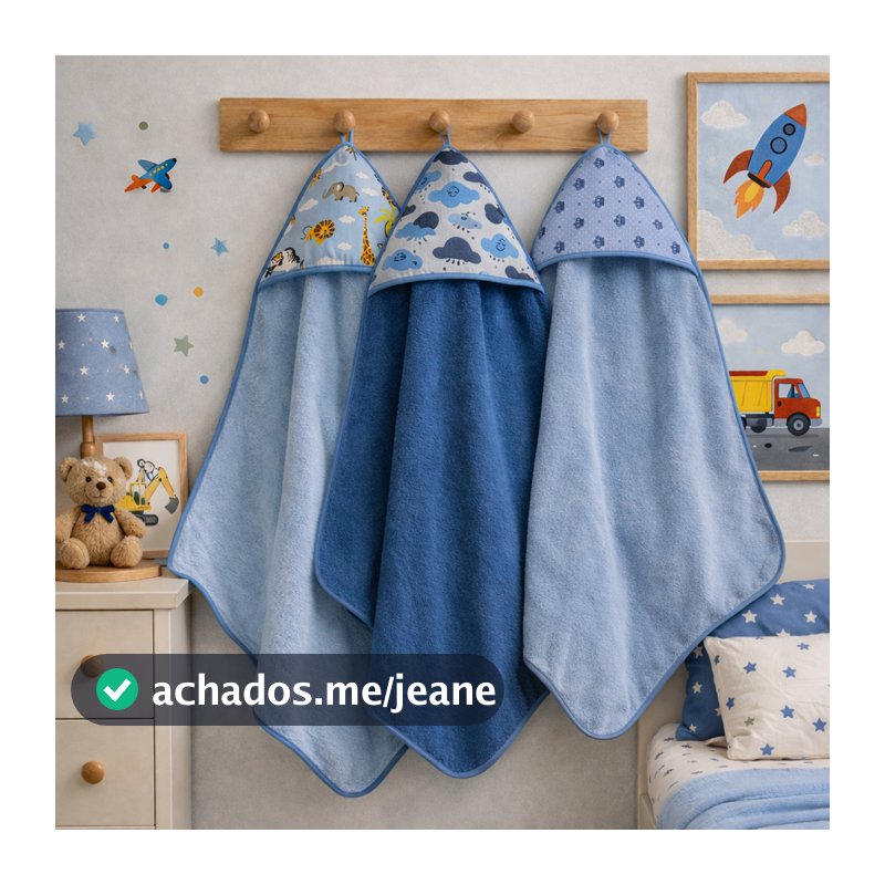 Kit 3 unidades Toalha De Banho Bebe Soft Infantil Dupla Face Com Capuz Forrado com Fralda 100% Algodão