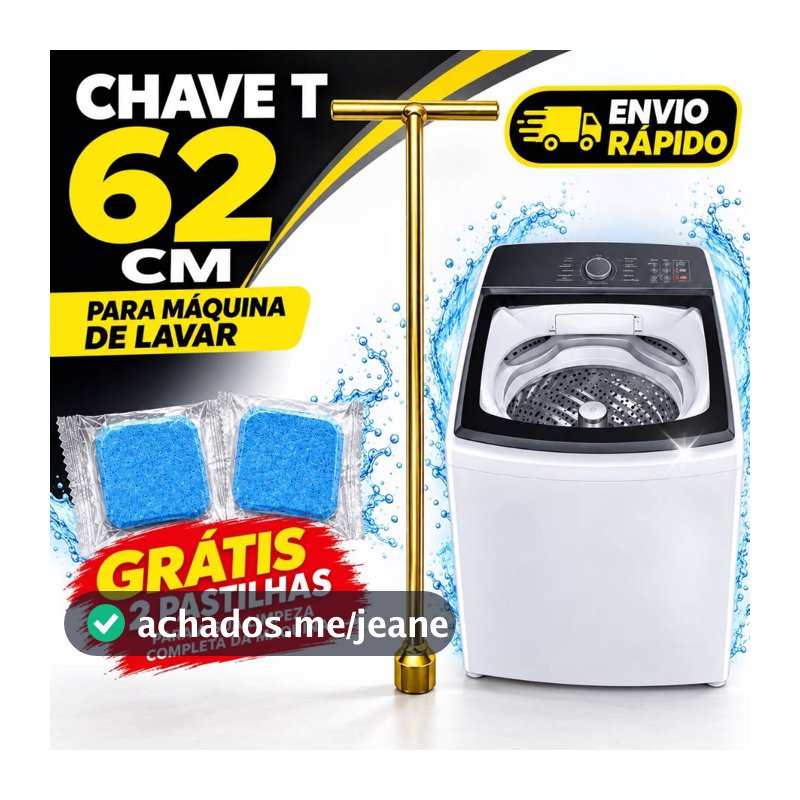 Chave T  longa 62 mm canhao 10 mm para Maquina de Lavar Eletrolux universal com pastilha gratis