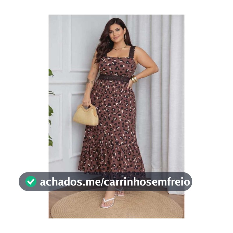 Vestido Longo Feminino Viscolinho com Renda nas Alças, Renda na Cintura e Elástico nas Costas RENDA