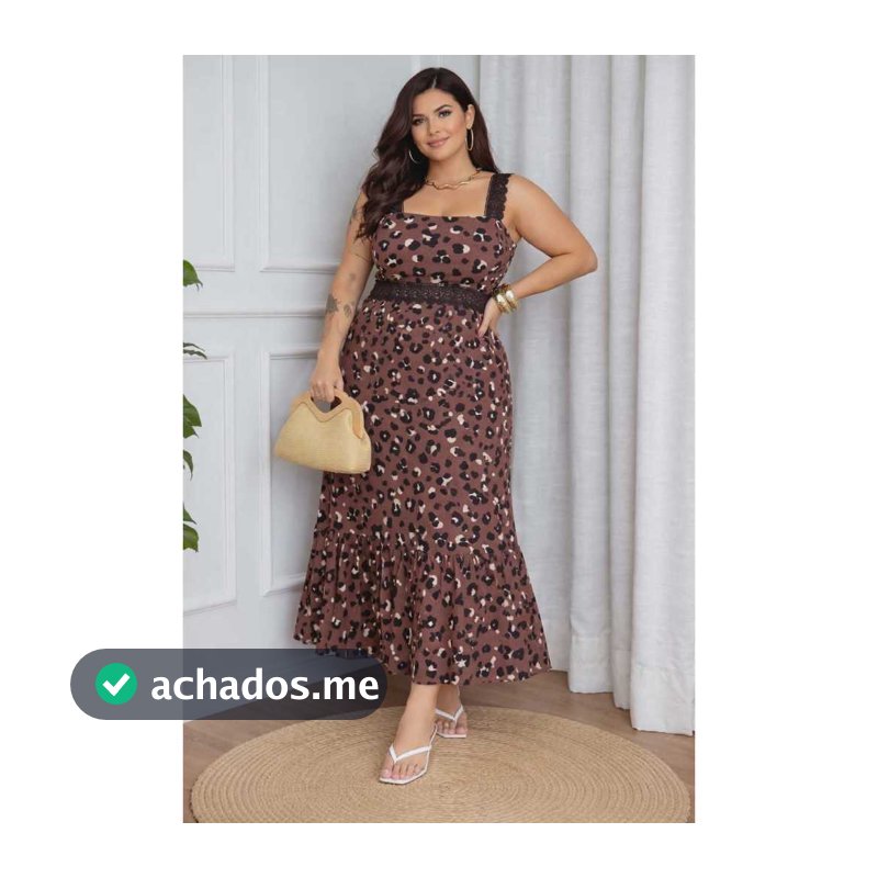 Vestido Longo Feminino Viscolinho com Renda nas Alças, Renda na Cintura e Elástico nas Costas RENDA