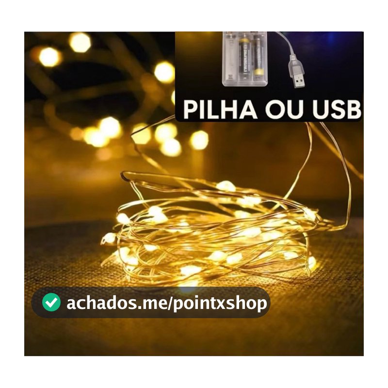 Fio de Fada Cordão De 100 Leds 10metros e Pilha e USB Pisca Pisca Luzinha Natal Led Colorido Luizinha Natalina