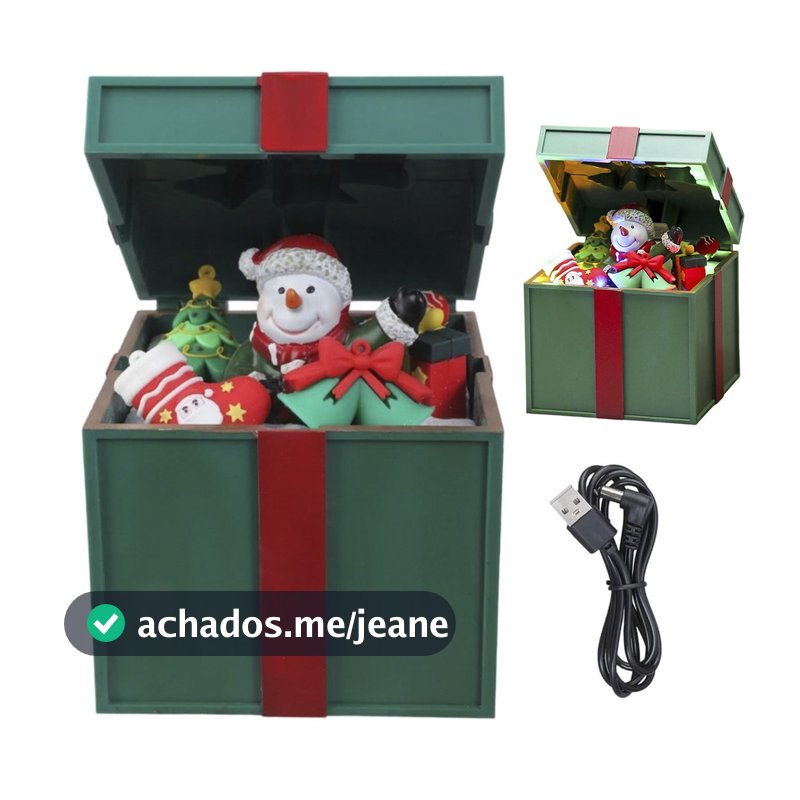 Caixa de presente Natal Boneco Neve Abre e Fecha Enfeite Natalino Som Decoraçao Fim de Ano Festa