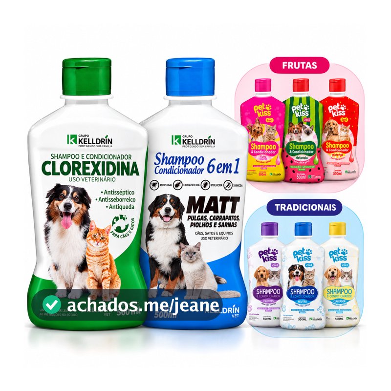 Shampoo Pet 500ml Cães e Gatos Antipulgas Clorexidina Neutro Clareador | Kelldrin